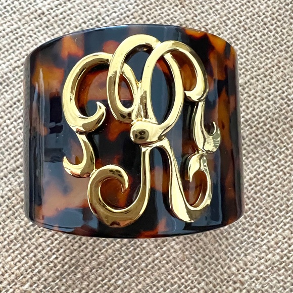Tortoiseshell Gold "R" Initial Monogram Bracelet - Picture 1 of 1